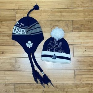 2 old-time hockey, Toronto Maple Leafs knit winter hats  one pom-pom/one Sherpa
